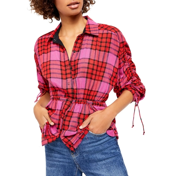NWT Free People Pacific Dawn plaid shirt - Picture 2 of 7